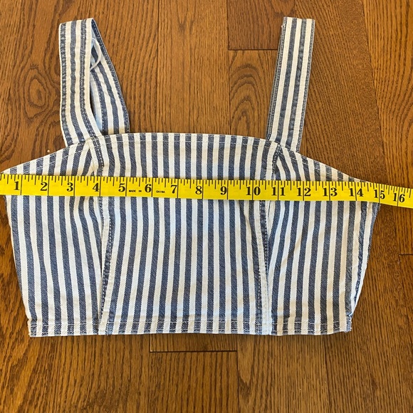Zara Tank Top Crop Shirt Stripe Bra Top Blue Cream Denim Jean Fabric Small S NWT - Picture 9 of 10
